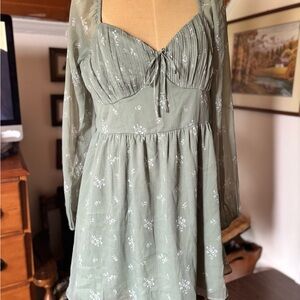 Hollister Floral Green Long Sleeve Dress